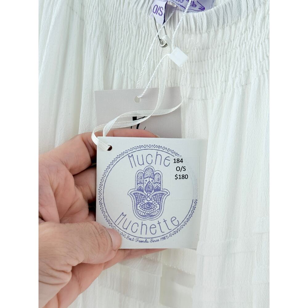 NWT Muche et Muchette Off Shoulder Lace Trim Tiered Maxi Dress White One Size - Picture 4 of 6